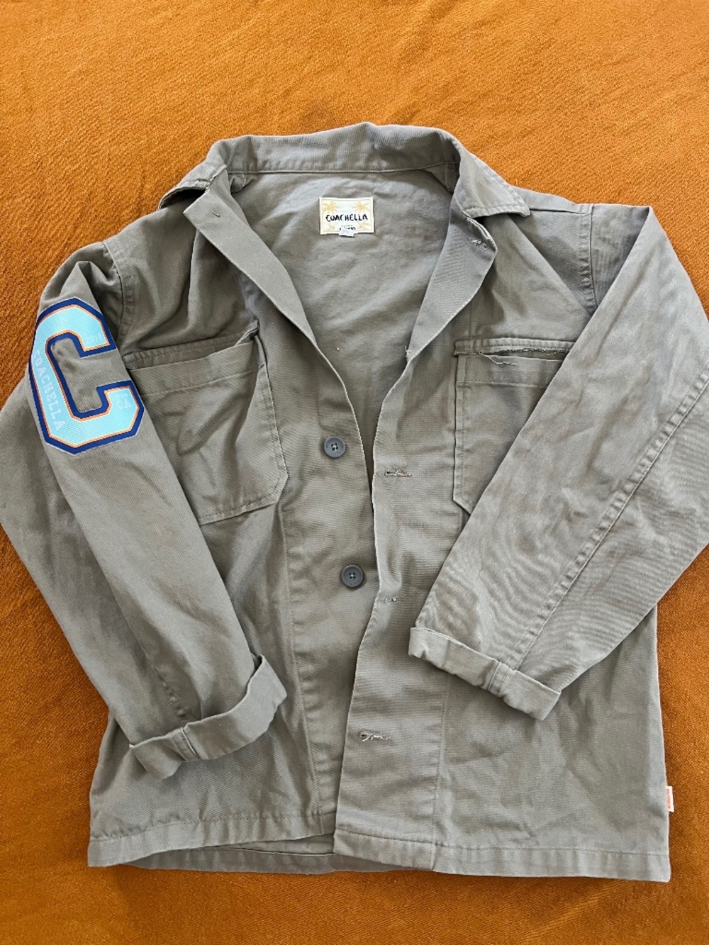 COACHELLA 2018 Merch Ambsn Olive Button Up Army Jacket Palm Tree Logo Size XS